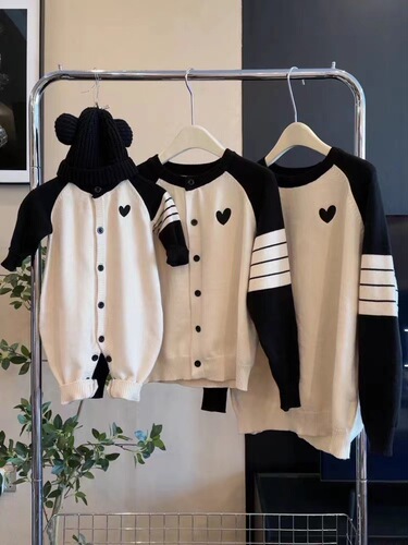 Parent-Child Set Mother's Wear Knit Sweater Coat Korean Style Autumn/Winter New Arrival High-end Streetwear Children's Apparel Love Princess Cardigan