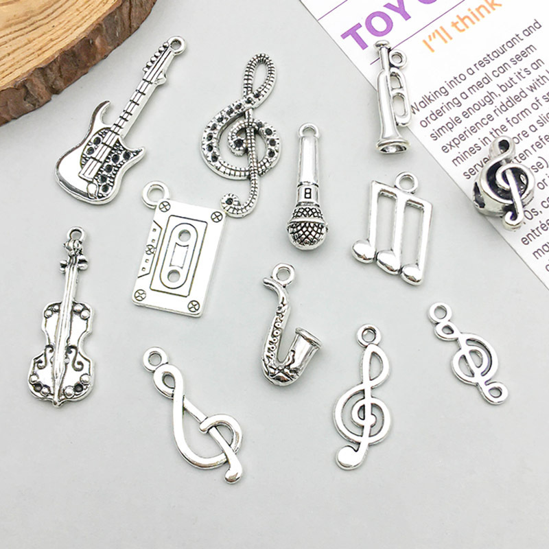 1 new ancient silver alloy simulation guitar music note pendant pendant diy homemade jewelry accessories 1 new ancient silver alloy simulation guitar music note pendant pendant diy homemade jewelry accessories