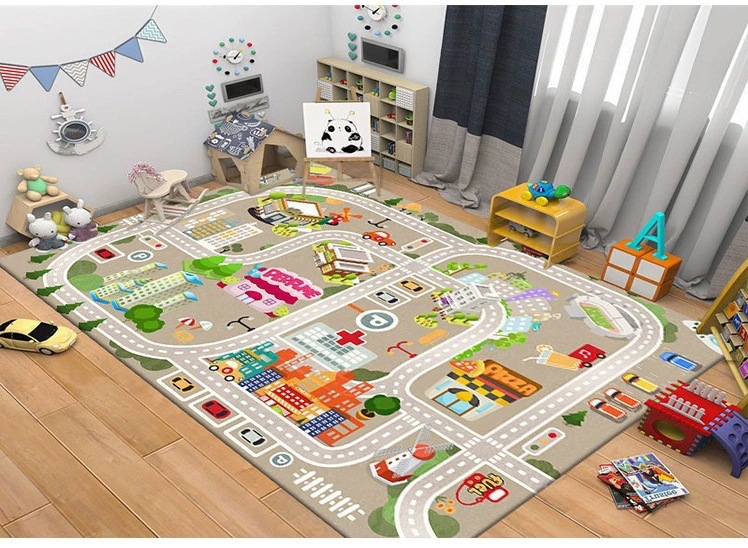 Kids Parking Traffic Game Mat Carpet Boy Car Cartoon Road Track Carpet Driveway Mat