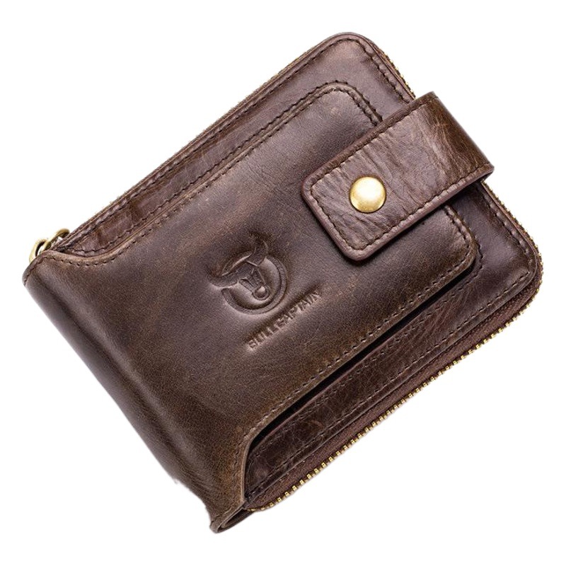 La primera capa del capitán Niu billetera con cremallera de piel de vaca horizontal de cuero genuino Licencia de Conducir multi-Tarjeta engrosada álbum antirrobo Cartera de cepillo