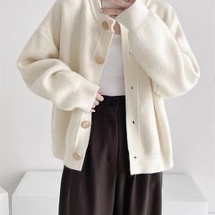 毛衣女圆领2025秋冬季新款韩版设计感单排扣纯色休闲针织开衫外套