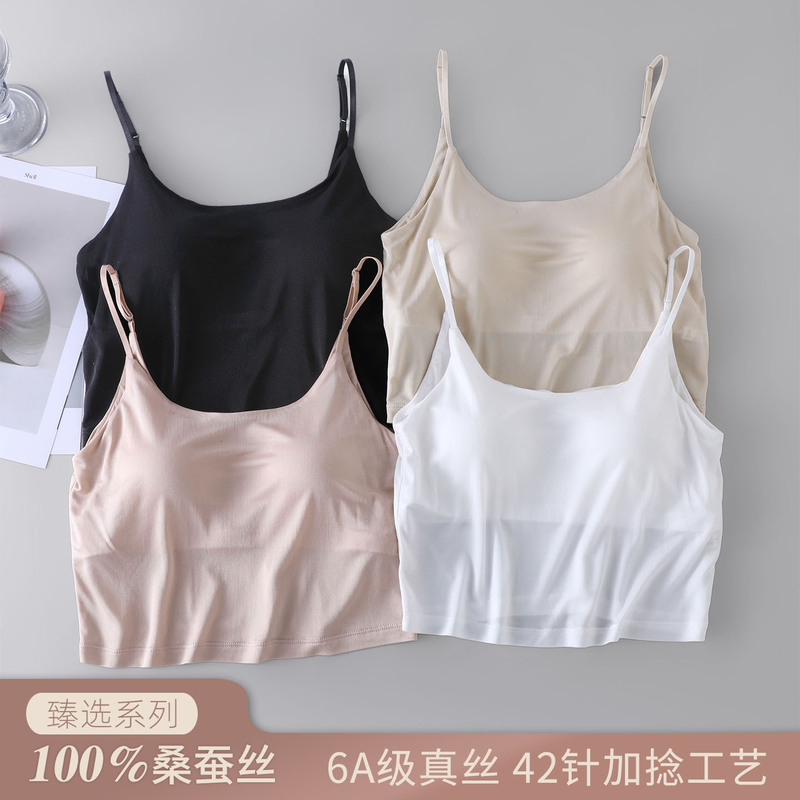 42-Needle Twisted 100% Silk Beauty Back Underwear, Mulberry Silk Camisole Anti-Exposure Tube Top Bra, Thin Style for Summer