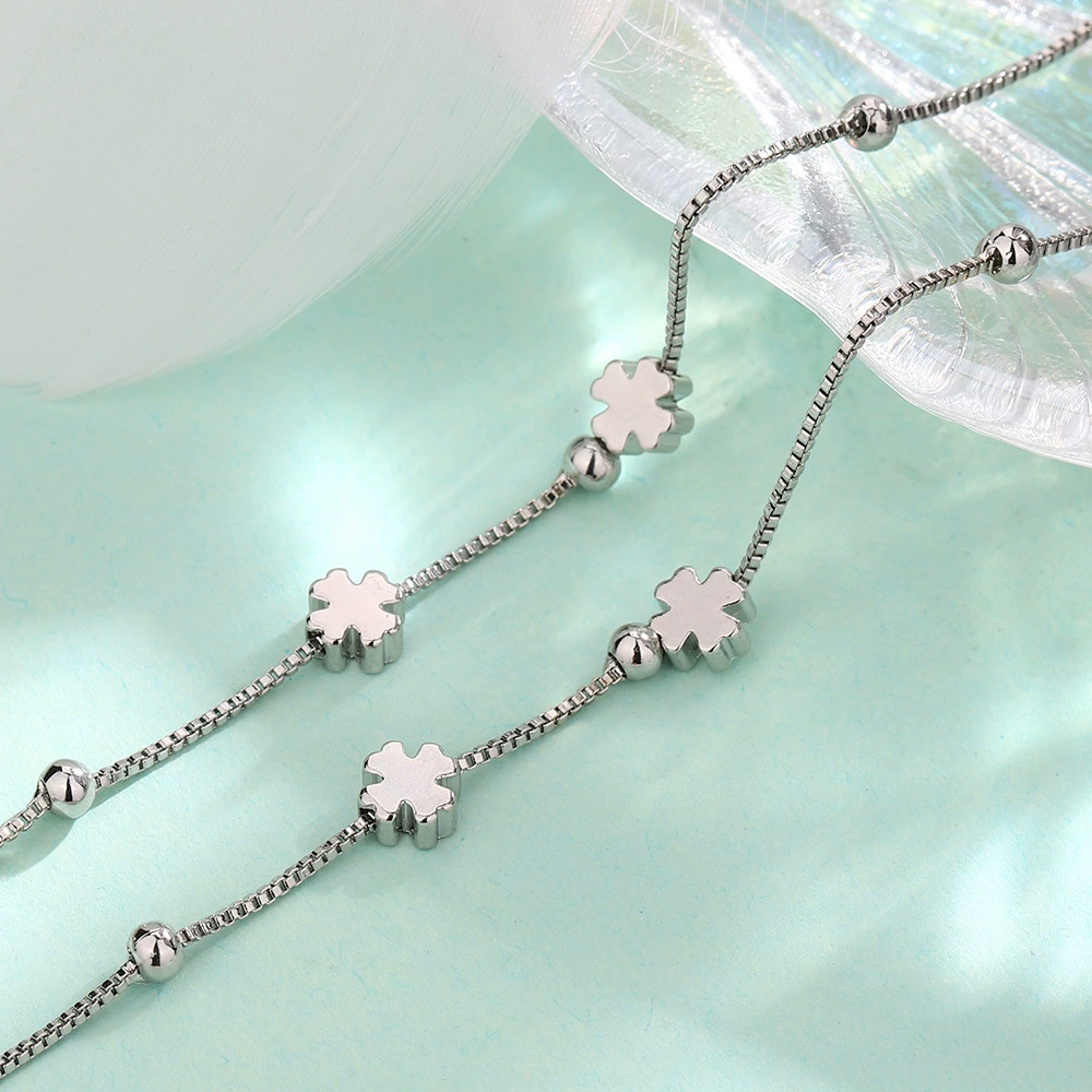 Fresh one bead bracelet, round beads, chain for friend, four-leaf clover, simple and elegant design, flowered