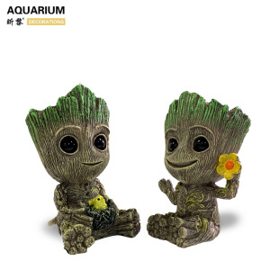 Fish Tank Landscape Tree Man Small Ornaments Oxygen Bubble Groot Decoration Aquarium Set Oxygen Simulation Resin Product