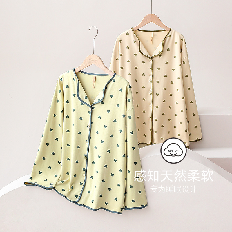Pijamas de las mujeres de primavera y otoño más tamaño traje de algodón de manga larga ropa para el hogar