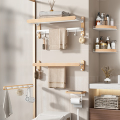 New solid wood bath towel rack, bathroom bathroom without drilling towel rack, ash white storage rack, natural wood color towel hanger