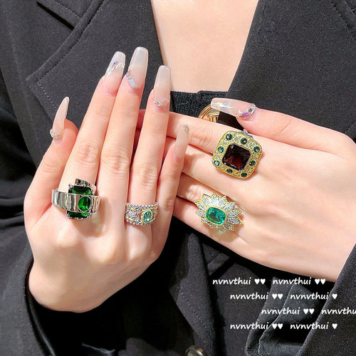 Sotheby's malachite emerald lace honeycomb ring designer 18K gold plated snowflake zircon ring
