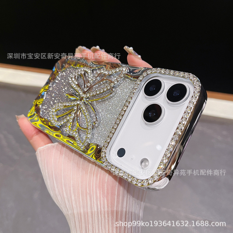渐变闪粉镂空电镀蝴蝶软壳高级感适用iPhone17Promax苹果16手机壳|undefined