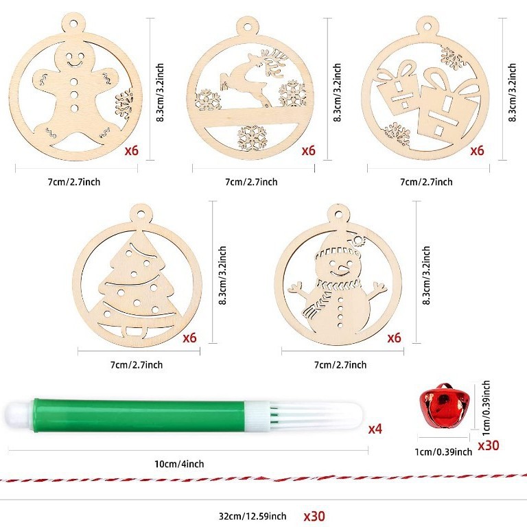 5 Navidad decorativo linterna colgante muñeco de nieve alzan árbol de Navidad con cuerda de algodón campana acuarela pluma 30 piezas un paquete