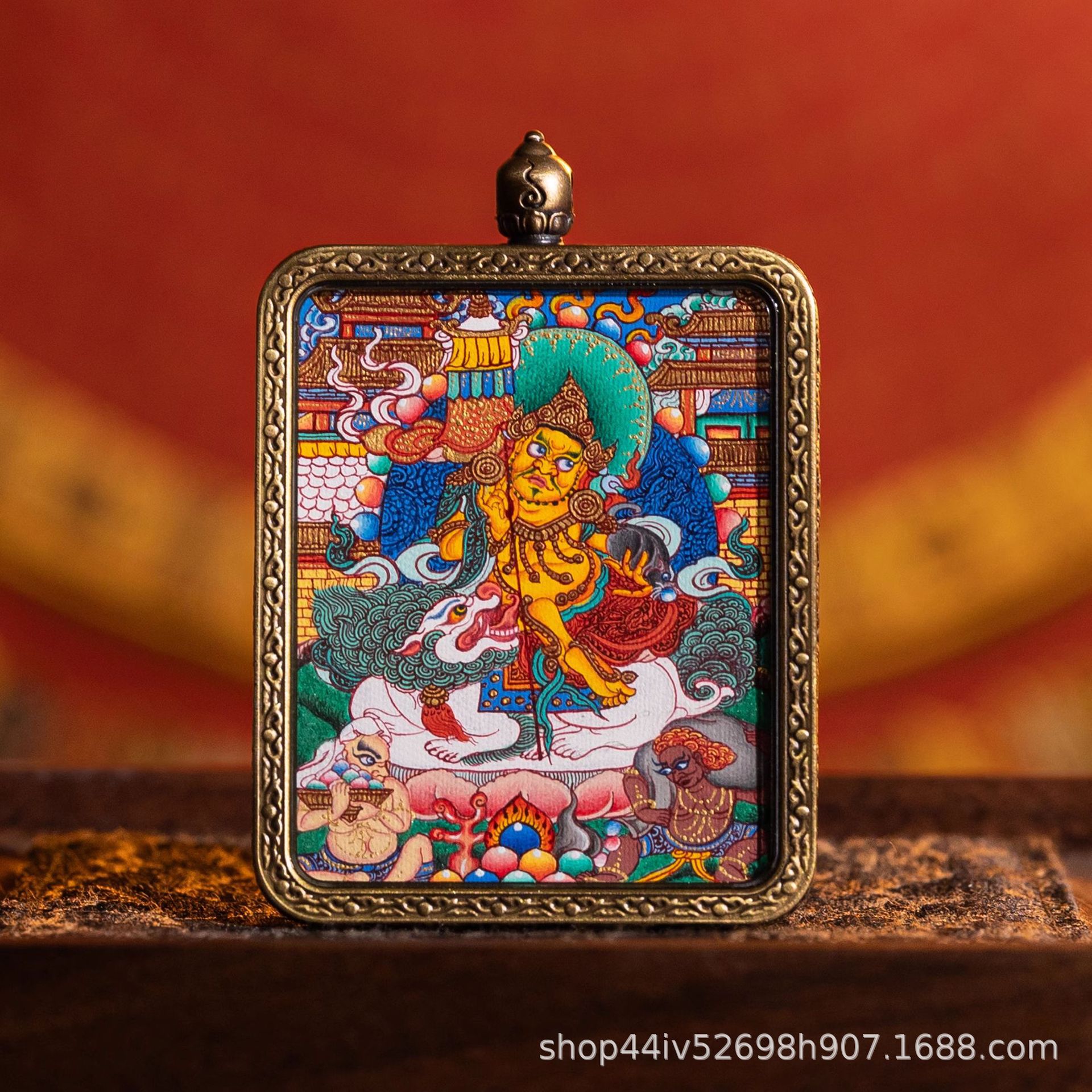 티베트 레공 순수 손으로 그린 ??THANGKA 노란색 부의 신 12 조디악 8 수호자 MANJUSRI BODHISATTVA 산후 부처님 부적 펜던트