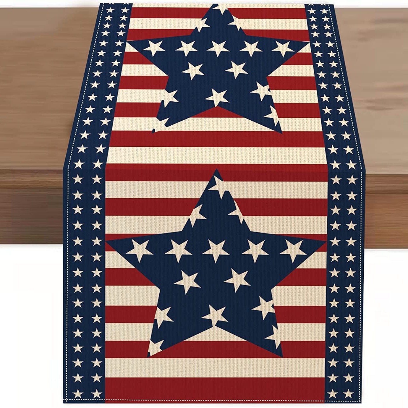 Transfronterizo 2024 nuevo día de la independencia de los Estados Unidos lino bandera de mesa bandera estrella y rayas tela de mesa de comedor cama de té tela de mesa image 17