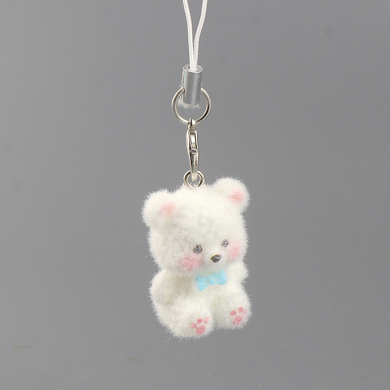 resin flocking color three-dimensional bear mobile phone strap cute sweet creative cartoon students‘ accessories phone chain pendant