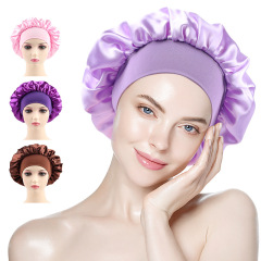 クロスボーダー熱売弾力広縁色丁寝帽欧米ファッション純色女性ヘアケア帽bonnet
