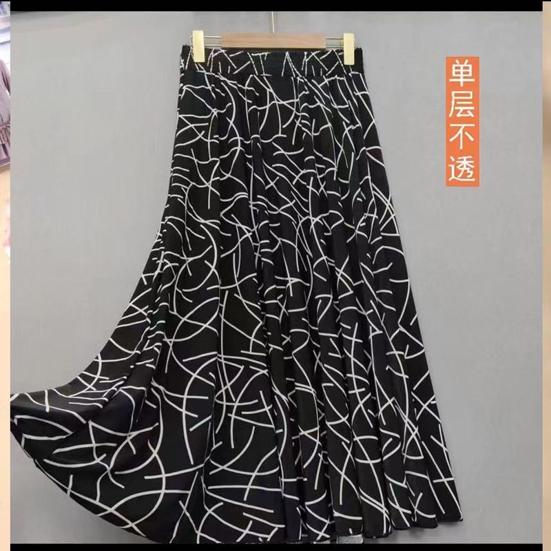 夏季中老年妈妈装半身裙高腰中长款广场舞冰丝薄款百褶裙长款裙子|undefined
