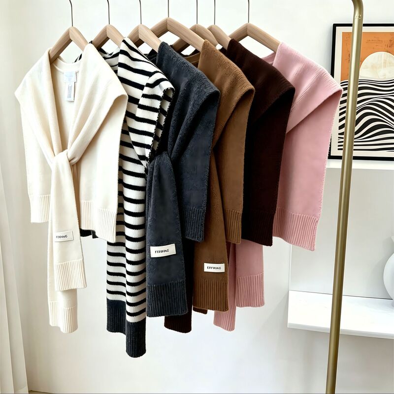 Spring and Autumn Striped Shawl for Women, Korean Style Light Luxury High-End Small Cape Versatile Shawl Scarf Neck Warmer Fake Collar