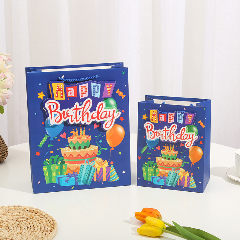蛋糕3D贴片撒粉礼品袋手提袋撒粉纸袋生日回礼伴手礼白卡纸纸质