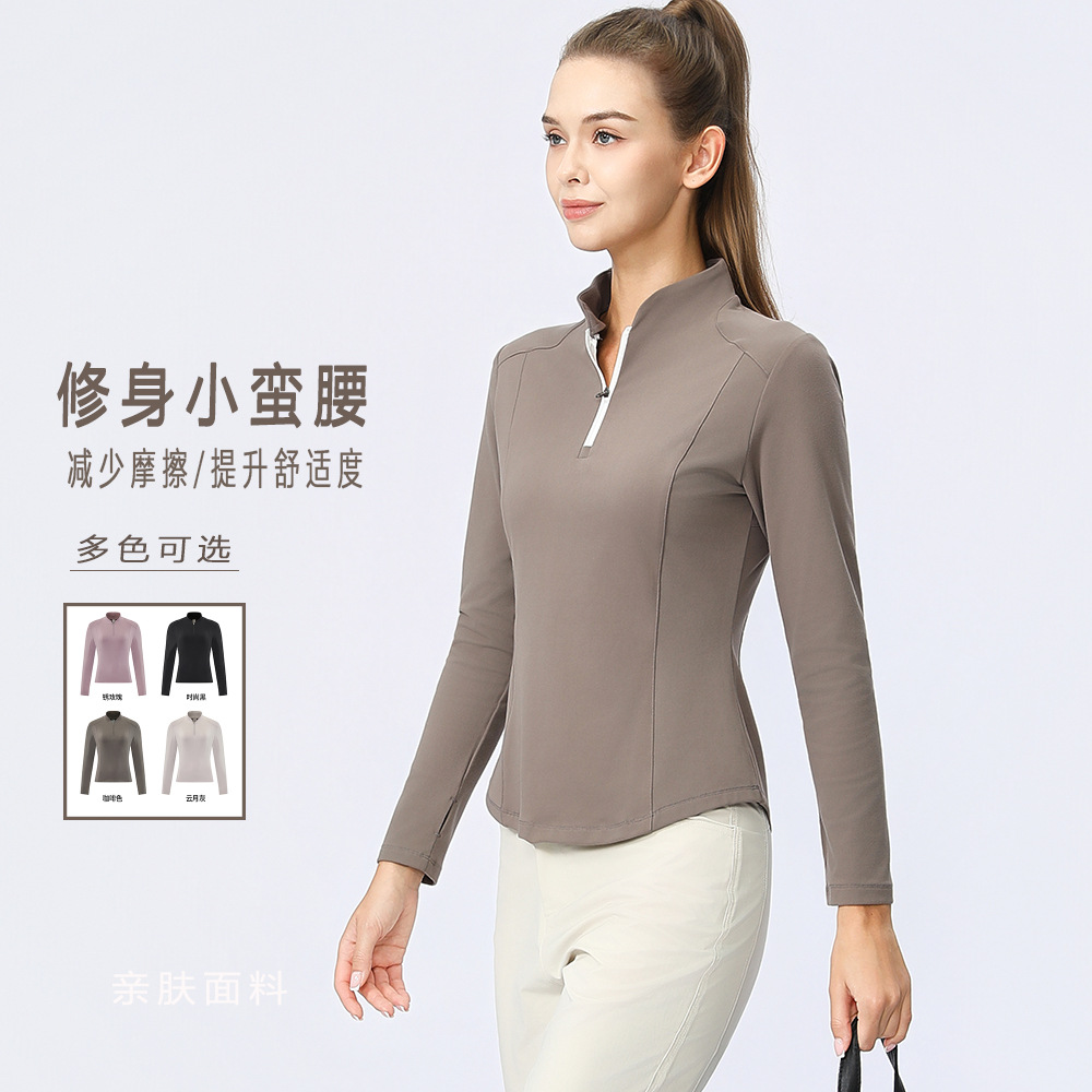 Camisa deportiva al aire libre para mujeres secado rápido ropa de fitness transpirable ropa de yoga para mujeres running casual medio cremallera cuello de manga larga