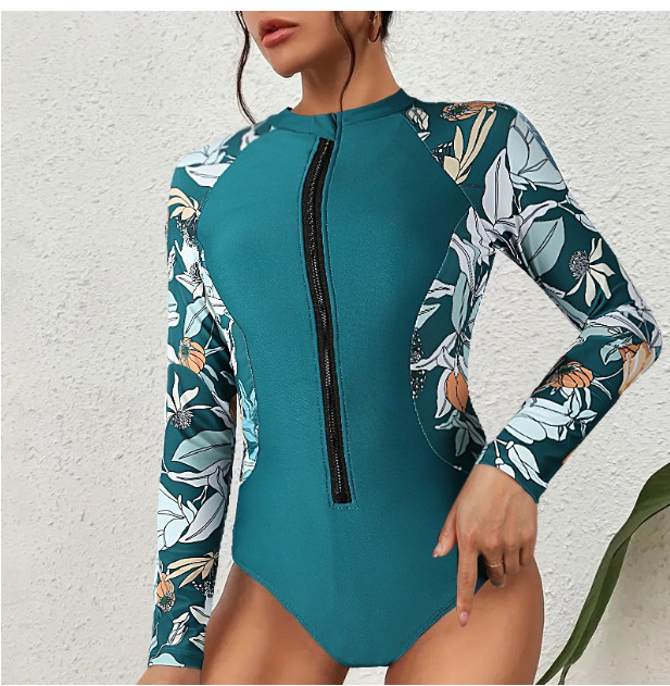 2025 Amazon Europa y los Estados Unidos sexy AliExpress comercio exterior unido trajes de baño conservadores de manga larga impresión retro cremallera