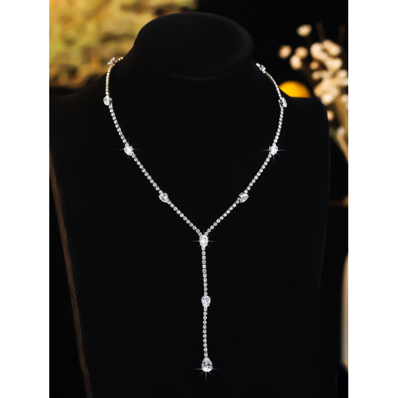 Zirkon glänzende Damen Ohrringe Halskette Hochzeit Brautkleid Zubehör Mode Temperament Schmuck_voghion.com