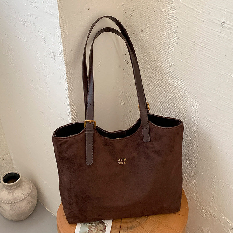 Túi tote nữ cỡ lớn phong cách retro, đựng nhiều đồ, có quai đeo vai và kẹp nách — Màu cà phê PU, PU đen, màu cà phê, đen