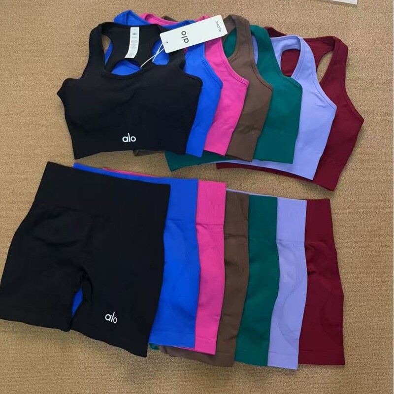 Alo Seamless Yoga Set 2026 New Two-Piece Set for Women Fitness Running Quick-Drying Sports Set