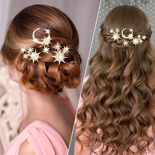New Style Versatile Creative Set of Hair Accessories Simple Geometric Moon and Stars Diamond Hair Clips for Women Bridesmaid Head Decorations
