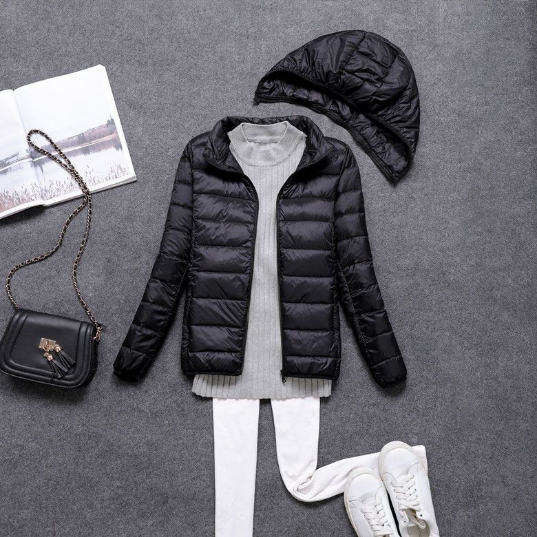 Transfronterizo Tik Tok nueva chaqueta de plumón para mujeres corta estilo coreano delgada y delgada chaqueta de sombrero extraíble de estudiantes de tamaño grande image 12