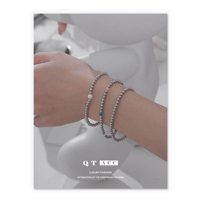 De Acero de titanio de moda fresco hip hop estilo Piedra Natural apilados de perlas de agua dulce natural pulsera textura ins pulsera para hombres y mujeres