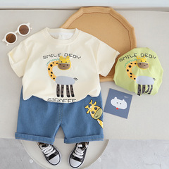 童裝男童夏裝圓領衫短袖套裝夏季2024新款中小兒童夏款半袖帥氣