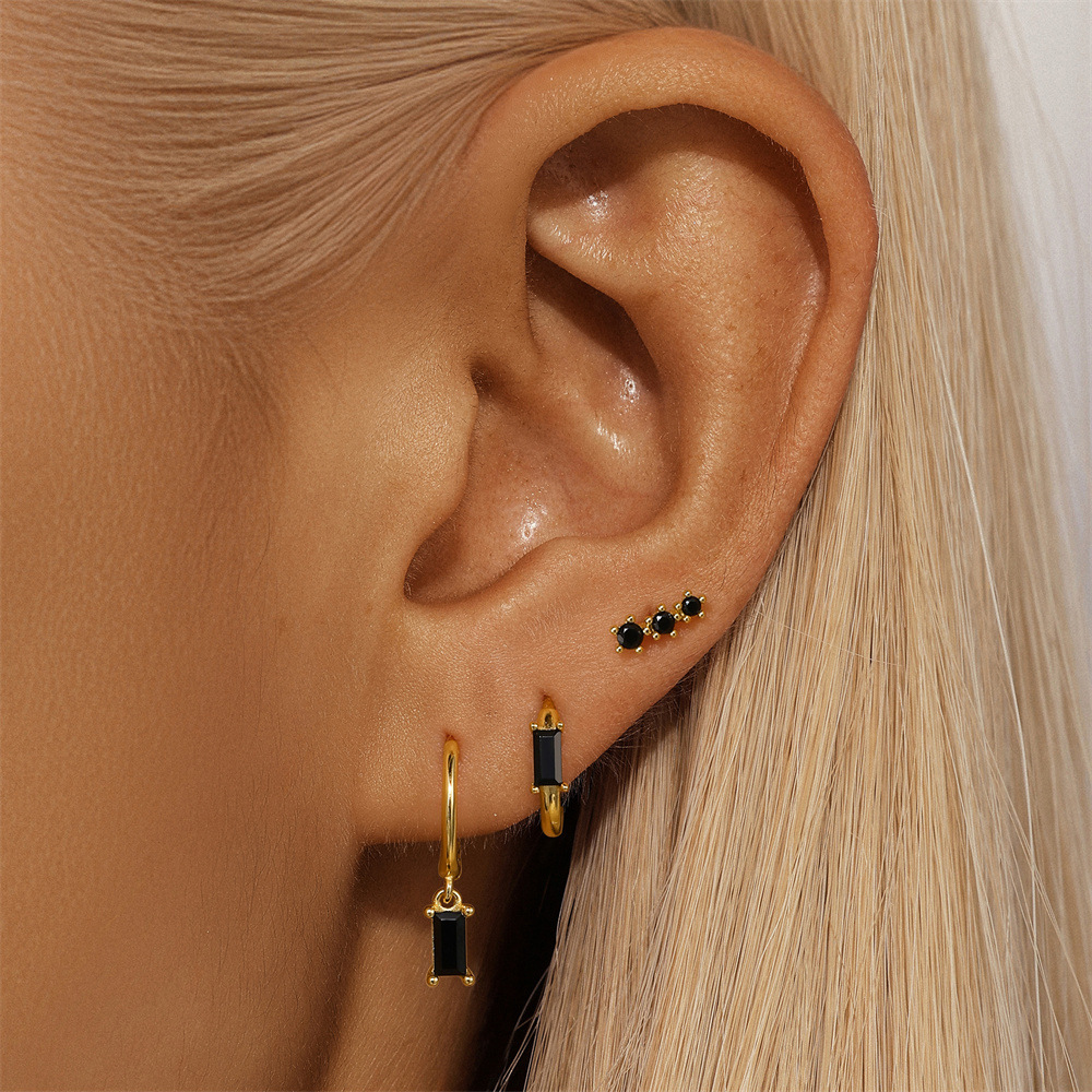 4g Weight 925 Sterling Silver Ear Needle Material Zircon Inlay Material Earrings Classification 1 Set Quantity Holiday, Daily Occasion 925 Sterling Silver Material Geometric Pattern Women's Gender Inlay Design Simple Style Style 1 Set 925 Sterling Silver Zircon Geometric Earrings 6