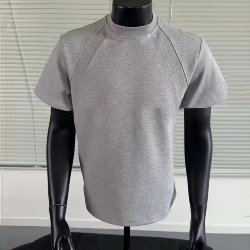 2026 nueva pesada camiseta de aire de manga corta empalmada de verano camiseta de media manga americana