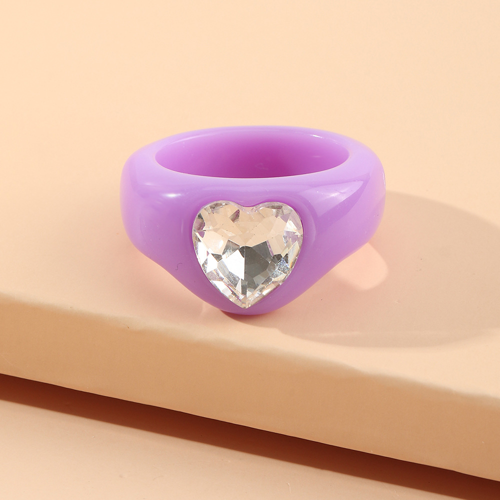 Bague Pour Femme De Couleur Gelée De Zircon Coeur De Résine De Mode display picture 2