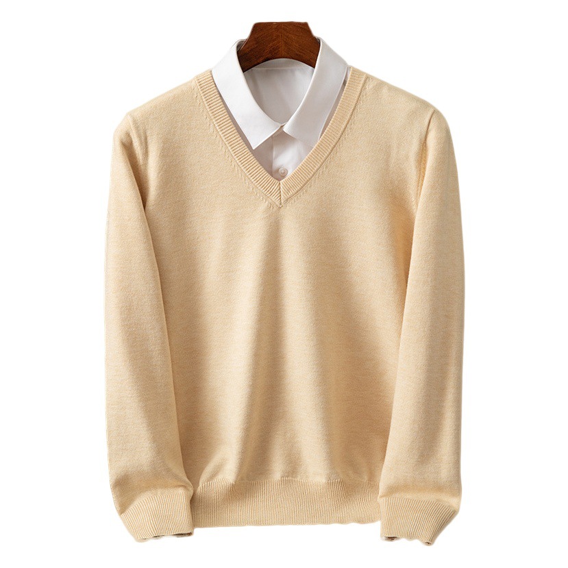 Autumn and winter knitwear V-neck men's pullover bottoming shirt casual business knitwear loose fashion solid color long sleeve sweater
