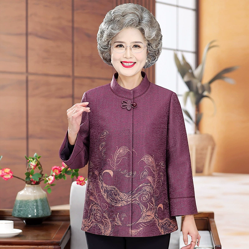 Старшая мама осенняя куртка новый китайский стиль благородный большой размер свободный пожилой мужчина осенний топ 70 лет бабушка кардиган