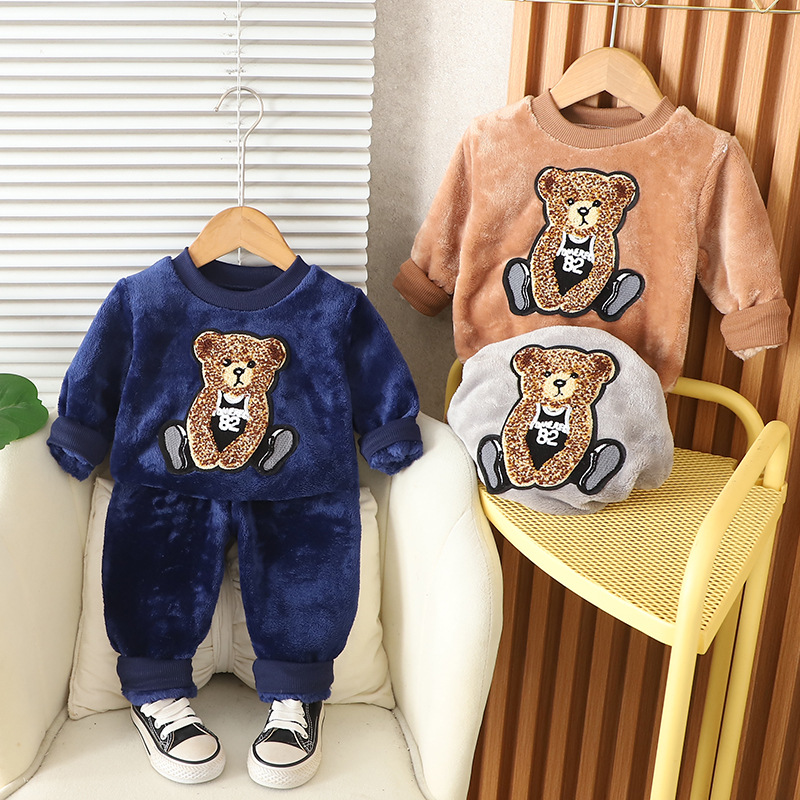 Autumn and Winter Kidsren's Clothing Baby Pajamas 2025 New Kidsren's Winter Clothing Boys and Girls Suits Winter Flannel Home Clothes