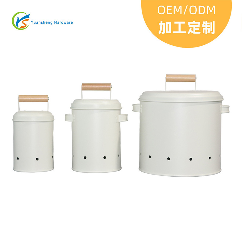 Customized Storage Cans Galvanized Iron Cans with Ventilation Holes Potato and Onion Storage Cans with Wooden Handle Handles
