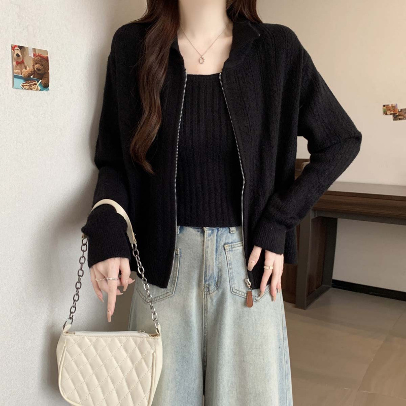 2025秋冬新款开衫背心百搭毛衣针织套装女大码短款显瘦上衣两件套|undefined