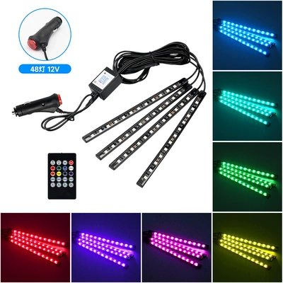 Other lights atmosphere light car modified led - one-drag-four-48-lamp-remote-control-cigarette-lighter-head-colorful