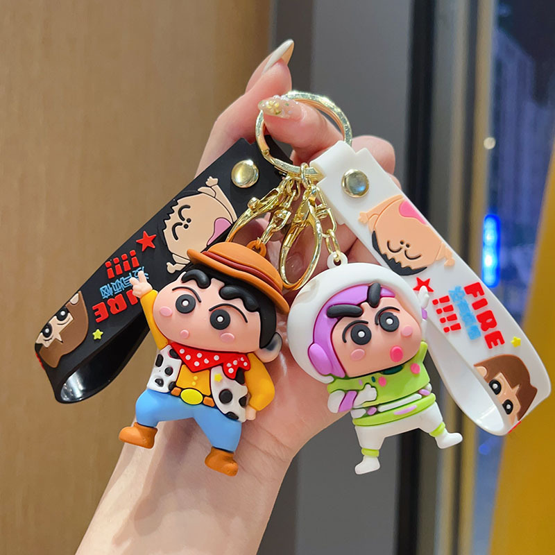 Japanese-Style Crayon Shin-Chan Keychain Dinosaur Small White Crocodile Plush Pendant Wholesale Soft Rubber Car Key Pendant