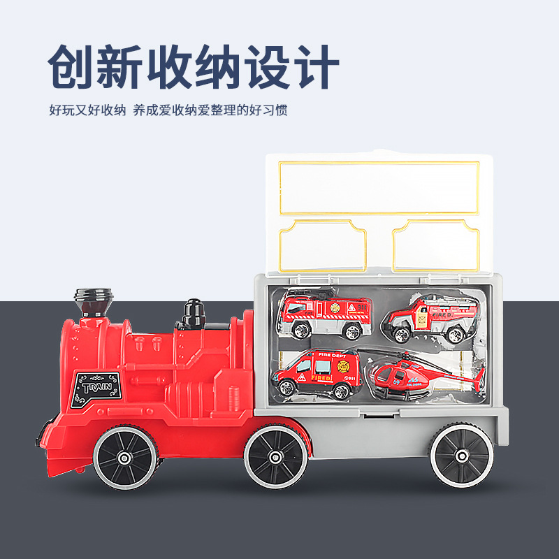 Tren de almacenamiento para niños, modelo de coche de juguete educativo, simulación de coche de ingeniería contra incendios, juguete, regalo para niños y niñas