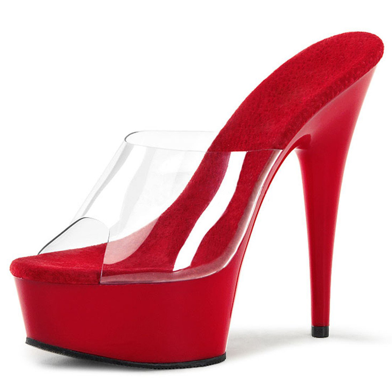 15CM sexy súper tacones altos 15cm tacón de aguja plataforma sandalias transparentes zapatos de cristal zapatos de boda zapatos de banquete