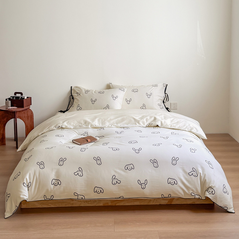 60-Count Washed Cotton Ins Blogger Style Bedding Four-Piece Set Available for All Seasons Girly Heart Quilt Cover Bed Sheetss