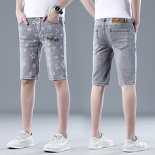 欧洲站夏季男士新款印花牛仔短裤时尚潮流韩版修身百搭轻奢五分裤