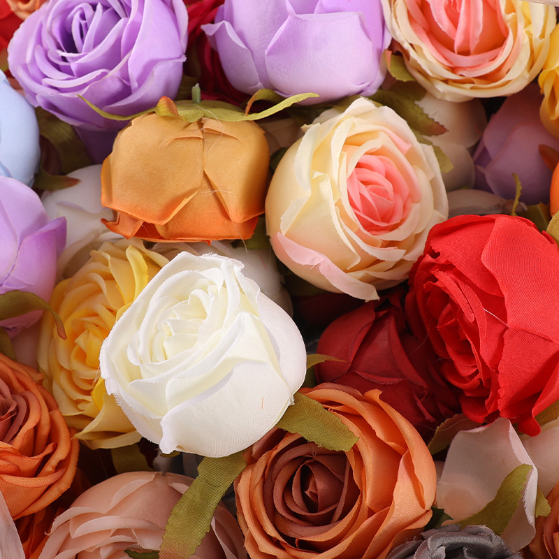 Artificial rose flower head wedding fake flower diy handmade garland corsage material wedding flower wall decoration accessories