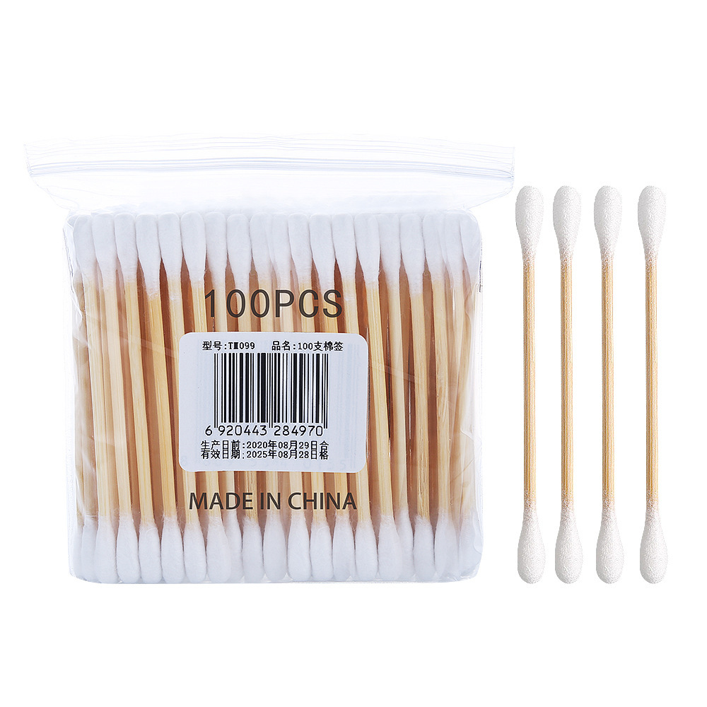 100支装棉签棉棒中性包装 双头木棒一次性化妆清洁棉棒 赠品批发