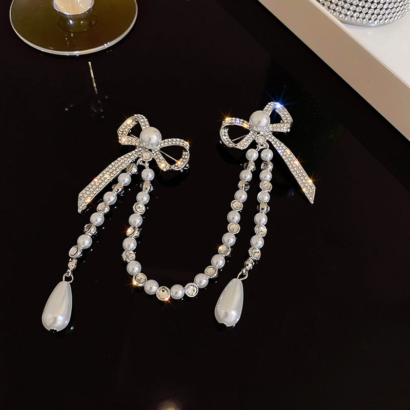 pearl diamond bow tassel antiglare alloy brooch clothing accessories womenpicture4