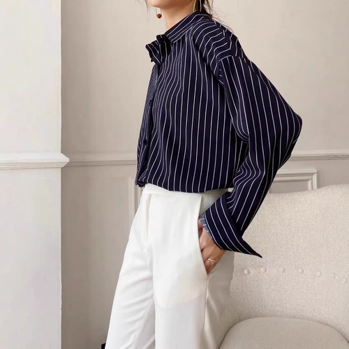 Women's Striped Shirt 2024 New Fashion Trendy Outerwear Spring and Autumn Korean Style Loose Base Layer Blouse Top