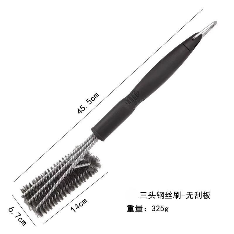 跨境烧烤刷清洁刷不锈钢钢丝刷油刷烧烤架烤炉烤网清洁三头带刮刀|undefined