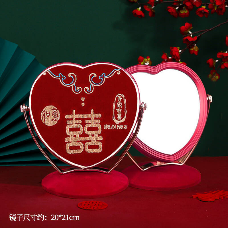 Suministros de la boda espejo rojo novia dote boda Mesa portátil encaje boda maquillaje espejo para pareja dote