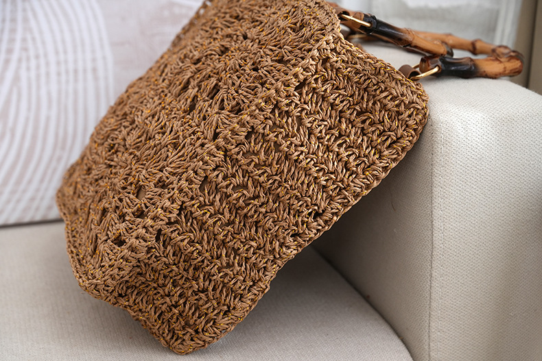 Strohtasche Mit Bambusgriff Und Blumen-applikation Für Damen_voghion.com